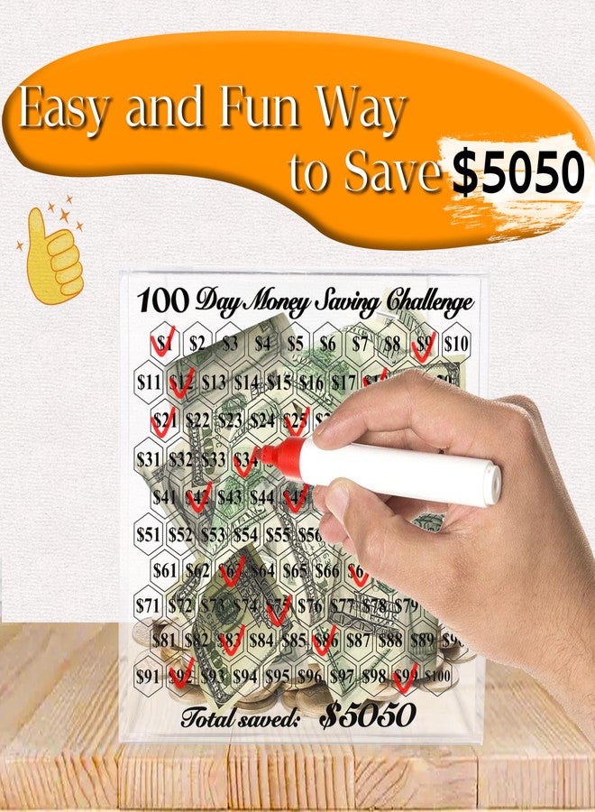LingLingo Piggy Bank for Adults, Smash Box for Money, Unbreakable Clear Acrylic Piggy Bank,Must Break to Open,100 Day Money Saving Challenge for Cash Coin, Save $5050 - Image 2